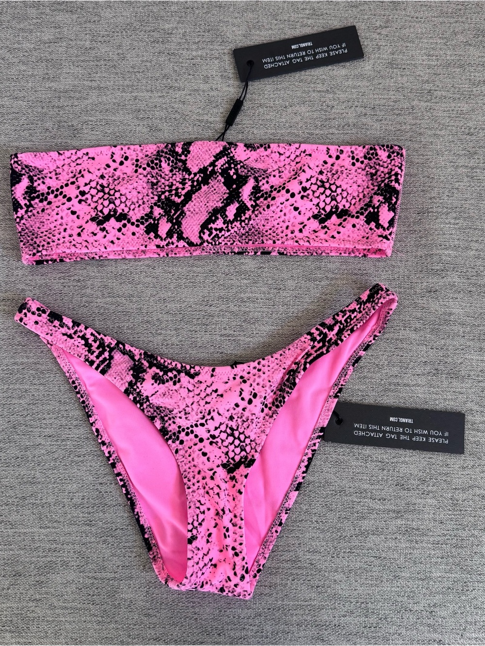 triangl swimwear Pink & Black Snake-Print Bandeau Bikini